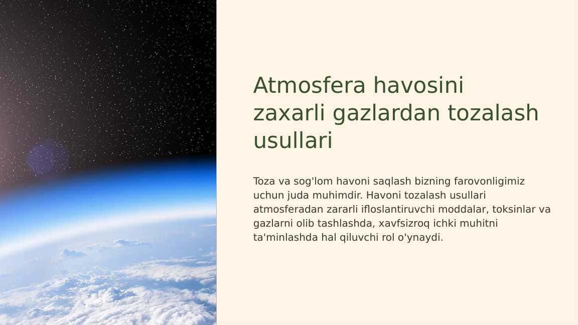 Atmosfera havosini zaxarli gazlardan tozalash usullari