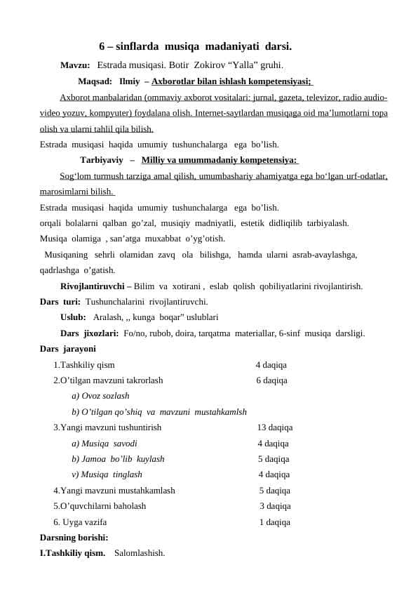 6_sinf_musiqa_Estrada_musiqa_B_Zokirov_“Yalla”_guruhi_ dars ishlanma