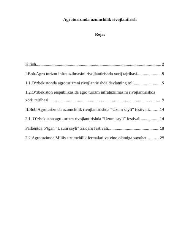 Agroturizmda uzumchilik rivojlantirish