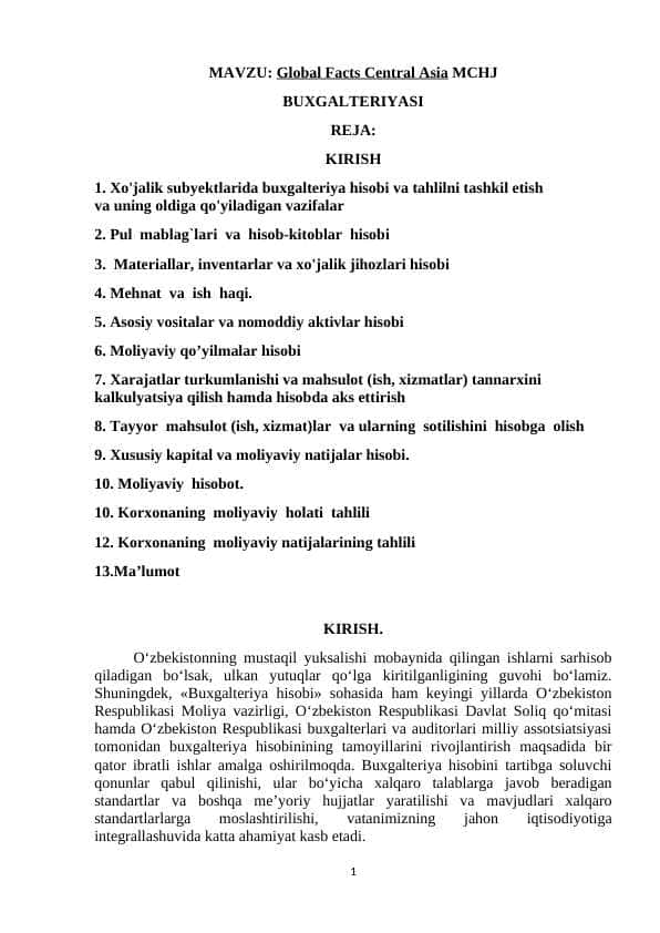Global Facts Central Asia MCHJ BUXGALTERIYASI