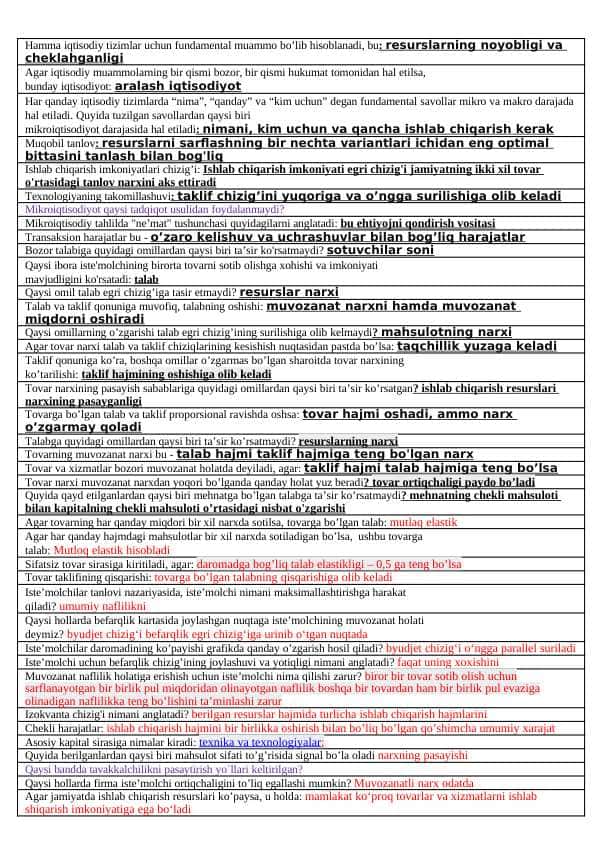 Mikroiqtisodiyot Test 2024