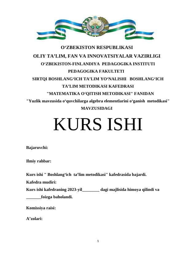 “Yuzlik” mavzusida o’quvchilarga algebra elementlarini o’ganish metodikasi