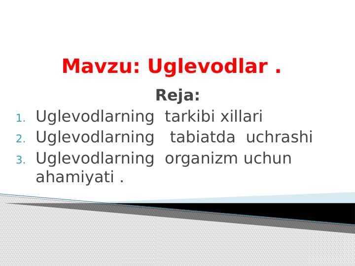 9-sinf biologiya Uglevodlar dars ishlanma