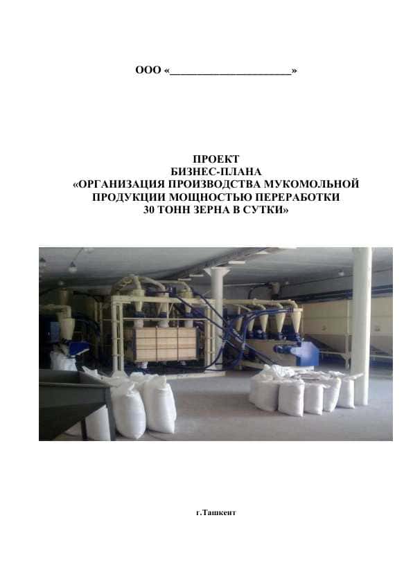 ПРОЕКТ БИЗНЕС-ПЛАНА «ОРГАНИЗАЦИЯ ПРОИЗВОДСТВА МУКОМОЛЬНОЙ ПРОДУКЦИИ МОЩНОСТЬЮ ПЕРЕРАБОТКИ 30 ТОНН ЗЕРНА В СУТКИ»