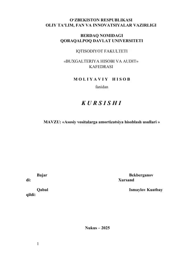 Asosiy vositalarga amortizatsiya qilish usullari