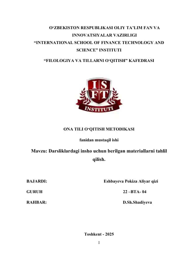Darsliklardagi insho uchun berilgan materiallarni tahlil qilish.