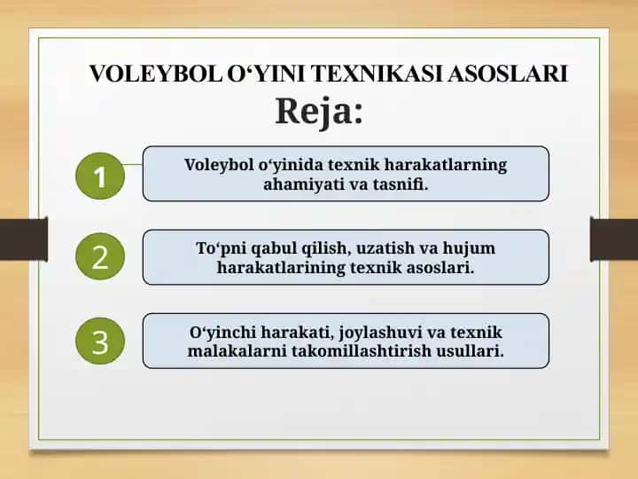 VOLEYBOL O‘YINI TEXNIKASI ASOSLARI