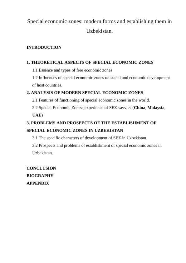 Special economic zones: modern forms and establishing them in Uzbekistan.