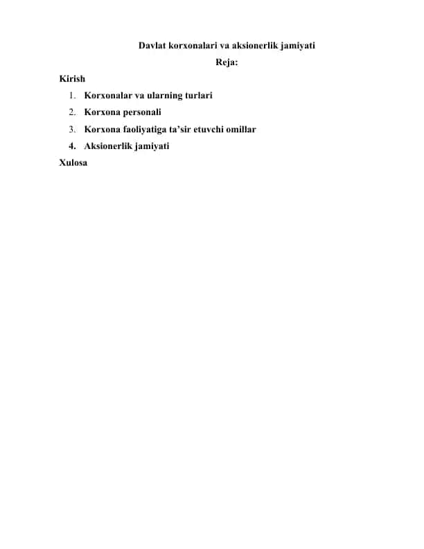 Davlat korxonalari va aksionerlik jamiyati