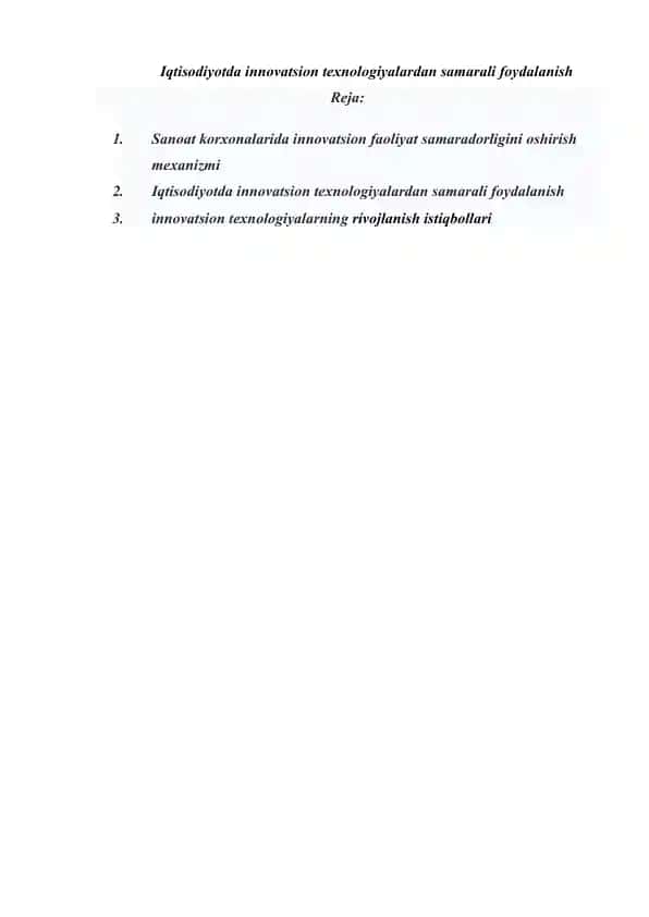 Iqtisodiyotda innovatsion texnologiyalardan samarali foydalanish