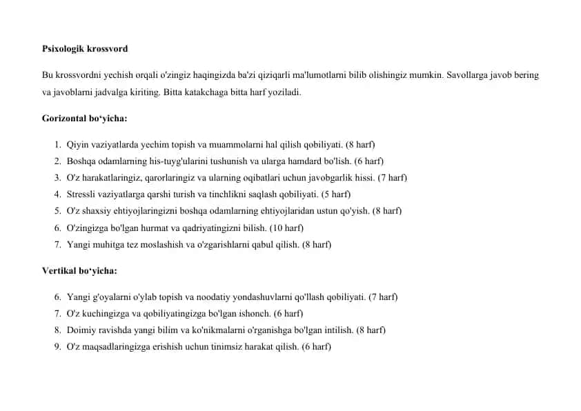 Psixologik krossvord