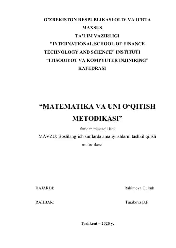 Boshlang’ich sinflarda amaliy ishlarni tashkil qilish metodikasi