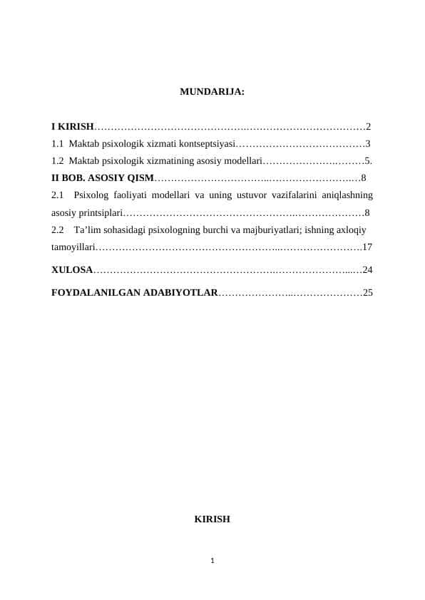 Psixolog faoliyati modellari va uning ustuvor vazifalarini aniqlashning asosiy printsiplari