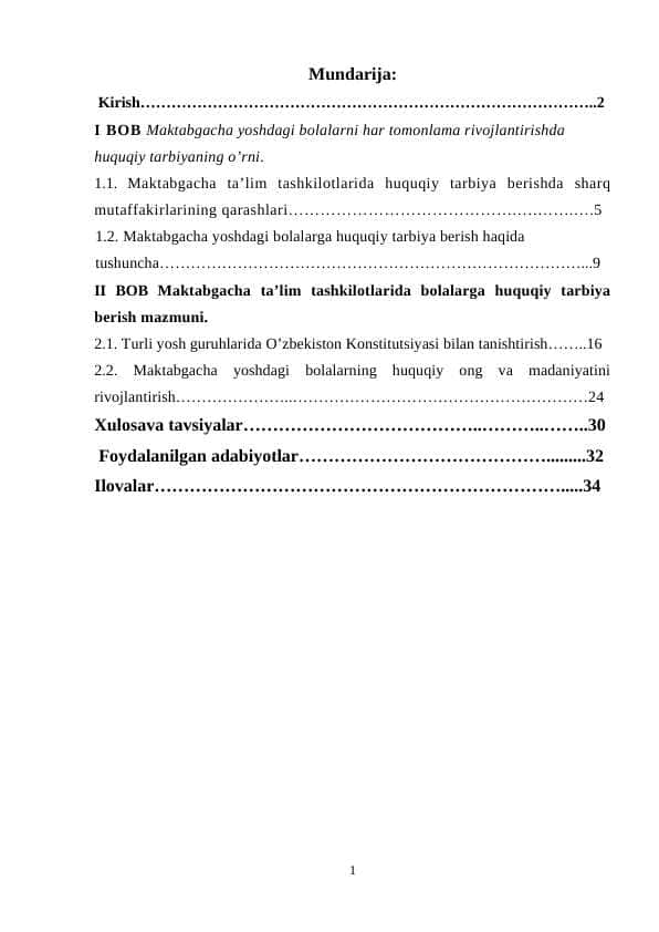Maktabgacha yoshdagi bolalarga huquqiy tarbiya berish