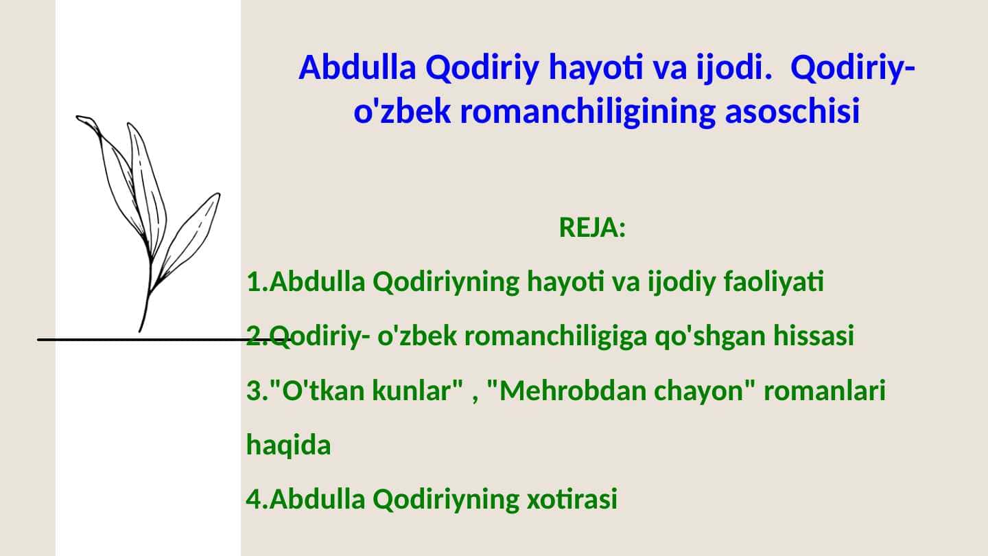 Abdulla Qodiriy hayoti va ijodi. Qodiriy- o'zbek romanchiligining asoschisi