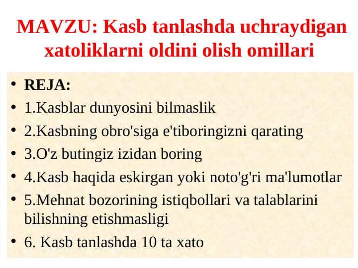 Kasb tanlashda uchraydigan xatoliklarni oldini olish omillari