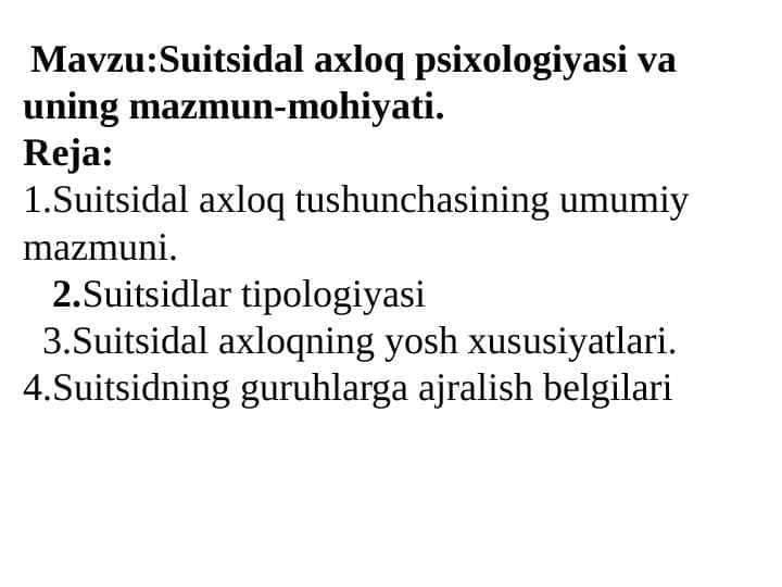 Suitsidal axloq psixologiyasi va uning mazmun-mohiyati