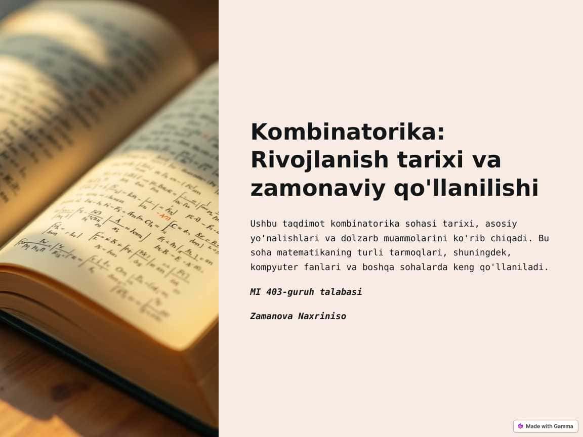 Kombinatorika rivojlanish tarixi