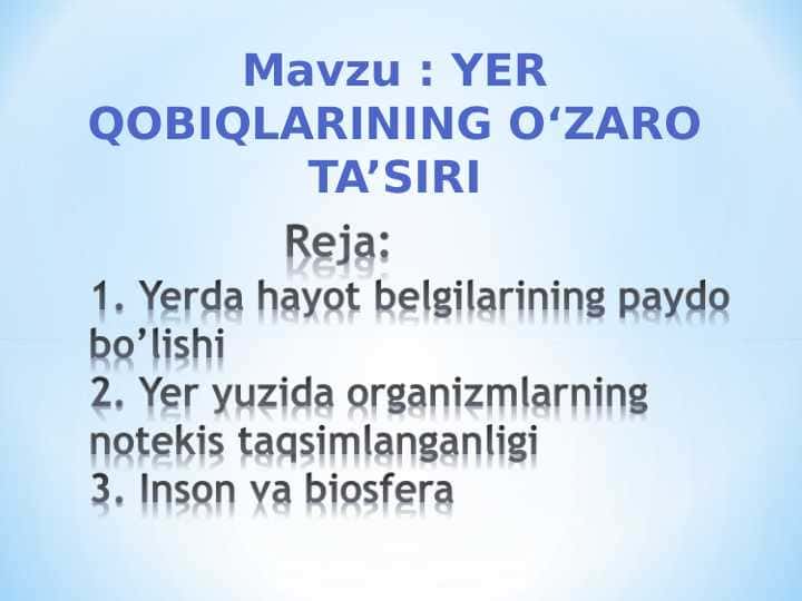 YER QOBIQLARINING O‘ZARO TA’SIRI