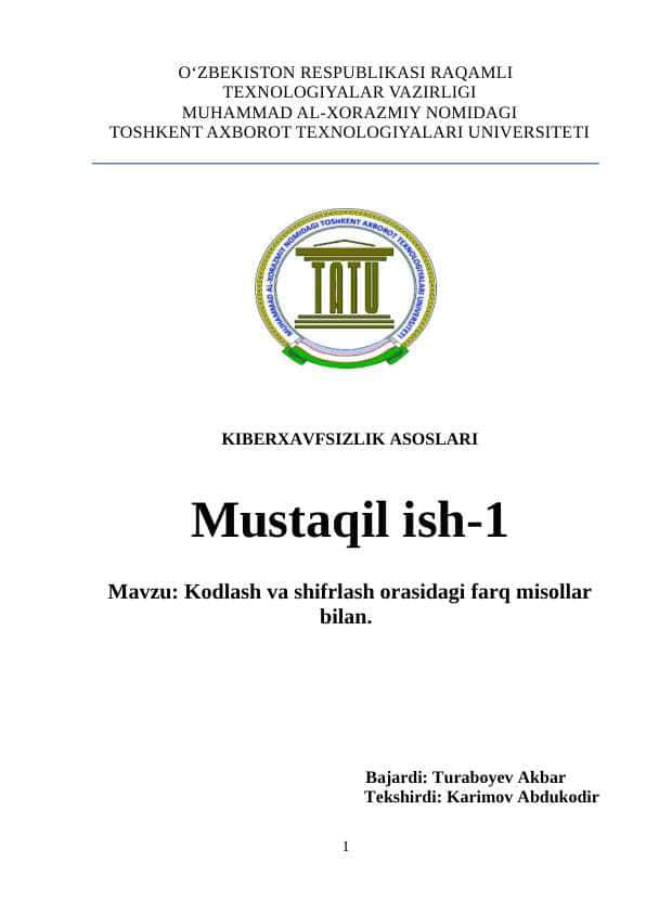 KO'DLASH VA SHIFRLASH ORASIDAGI FARQ.