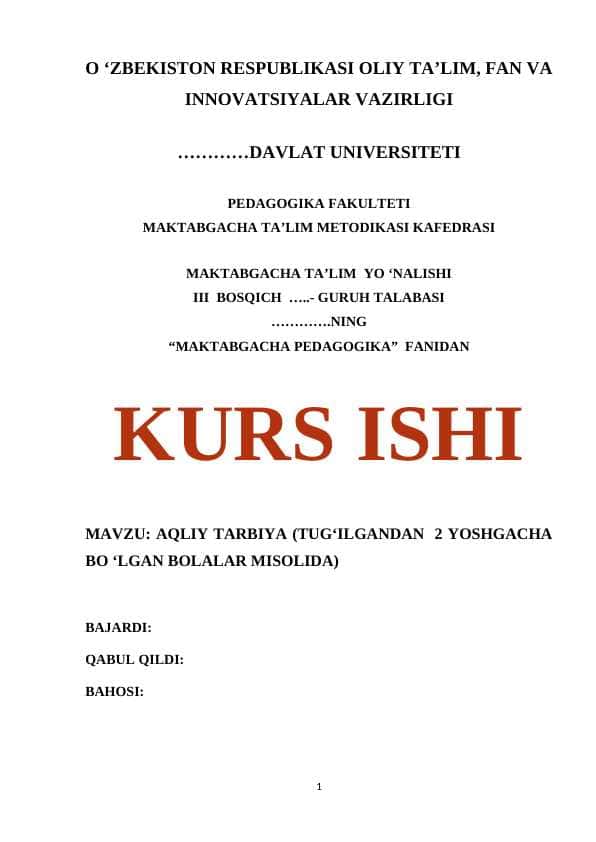 Aqliy tarbiya. Kurs ishi
