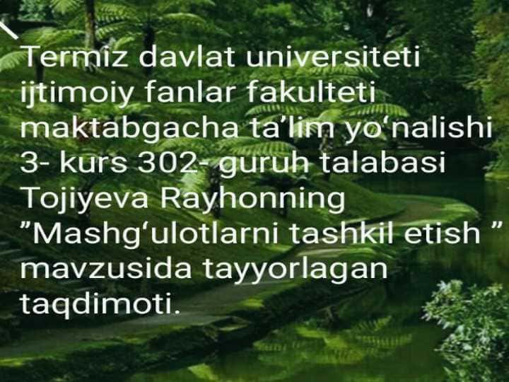 mashg'ulotlarni tashkil etish