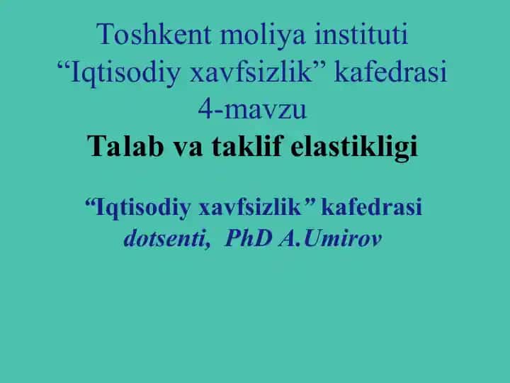Talab va taklif elastikligi