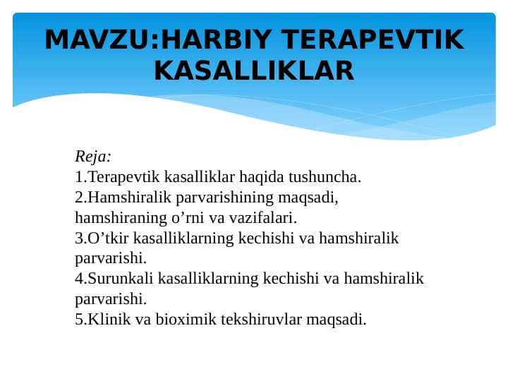 HARBIY TERAPEVTIK KASALLIKLAR