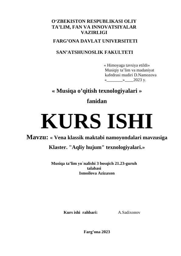 Vena klassik maktabi namoyondalari mavzusiga Klaster. "Aqliy hujum" texnologiyalari