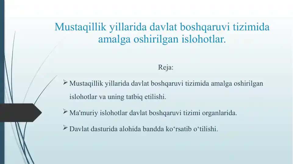 Mustaqillik yillarida davlat boshqaruvi tizimida amalga oshirilgan islohotlar.