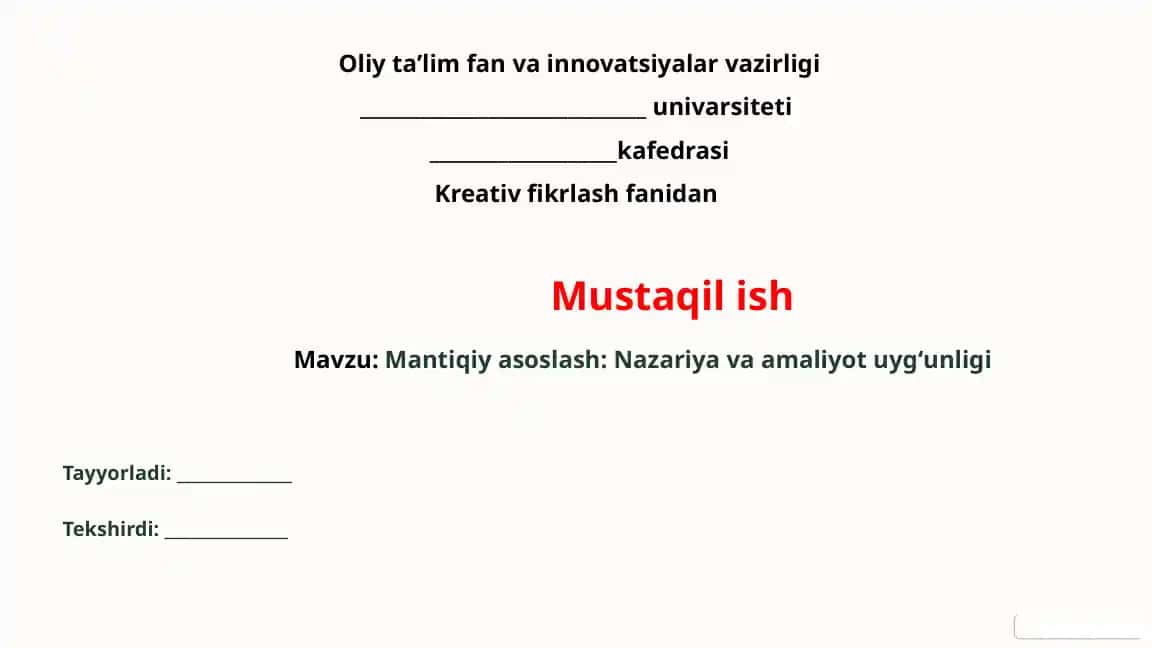 Mantiqiy Asoslash Taqdimoti