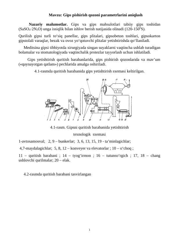 Gips pishirish qozoni parametrlarini aniqlash