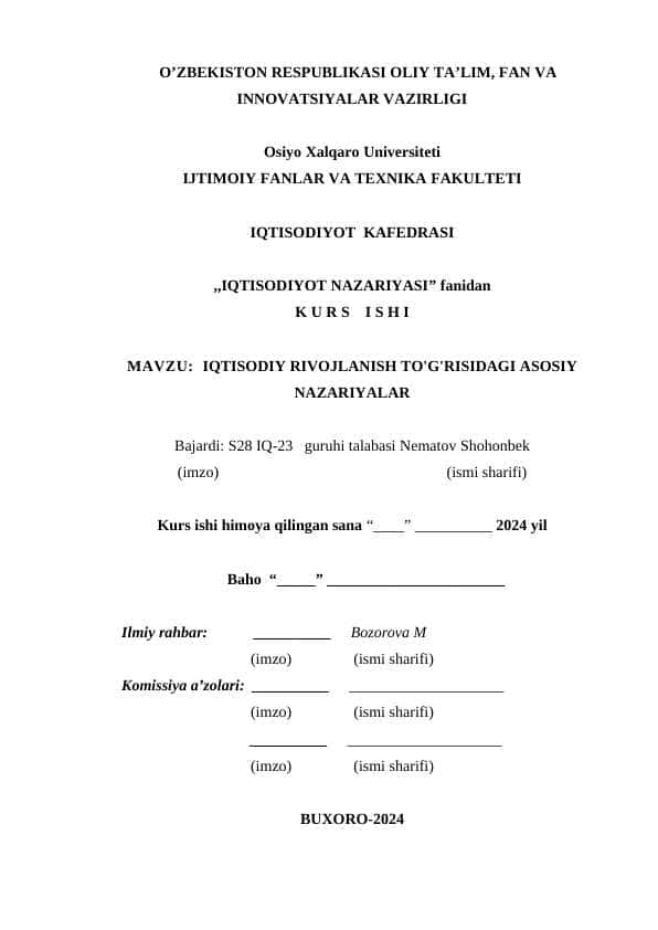 IQTISODIY RIVOJLANISH TO'G'RISIDAGI ASOSIY NAZARIYALAR