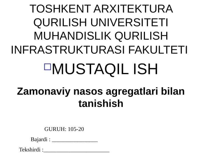 Zamonaviy nasos agregatlari bilan tanishish