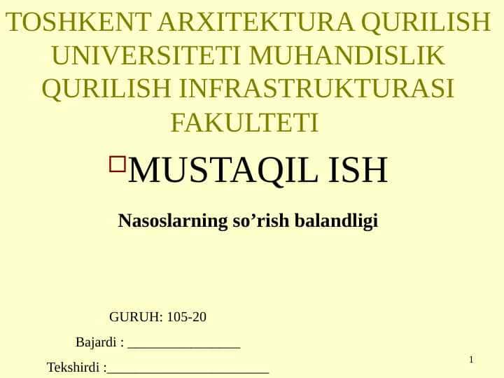 Nasoslarning so’rish balandligi