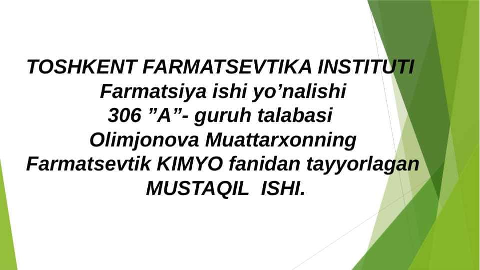 Dori vositalari tahlilida refroktametriya usulini qõllanilishi.