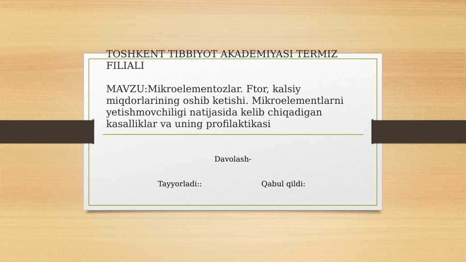 Mikroelementozlar. Ftor, kalsiy miqdorlarining oshib ketishi. Mikroelementlarni yetishmovchiligi natijasida kelib chiqadigan kasalliklar va uning profilaktikasi