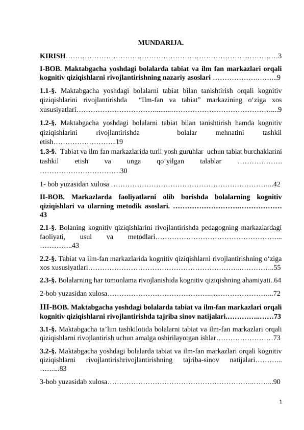 Maktabgacha yoshdagi bolalarda tabiat va ilm fan markazlari orqali kognitiv qiziqishlarni rivojlantirishning nazariy asoslari