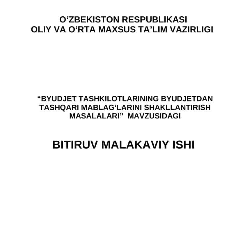Byudjet tashkilotlarining byudjetdan tashqari mablag‘larini shakllantirish masalalari.