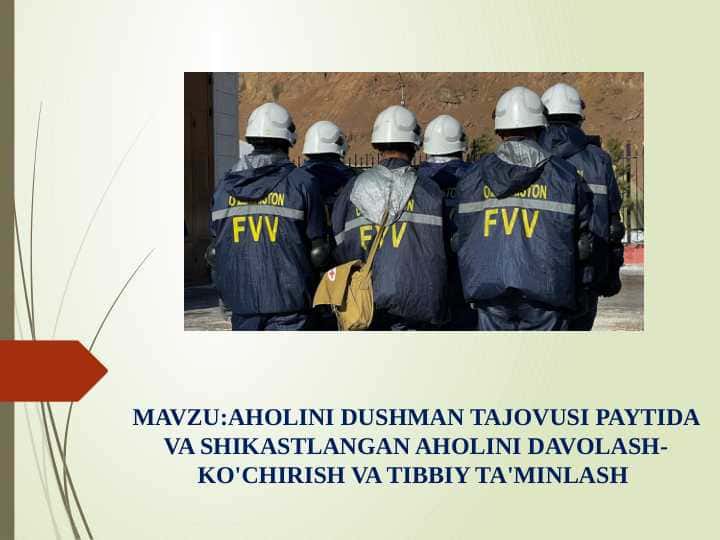 AHOLINI DUSHMAN TAJOVUSI PAYTIDA VA SHIKASTLANGAN AHOLINI DAVOLASH-KO'CHIRISH VA TIBBIY TA'MINLASH