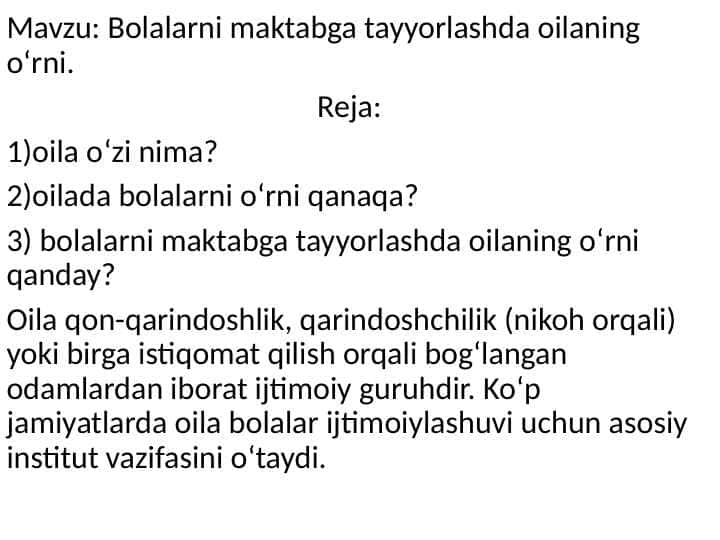 Bolalarni maktabga tayyorlashda oilaning o‘rni