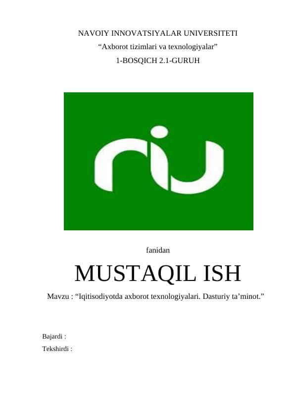 Iqitisodiyotda axborot texnologiyalari. Dasturiy ta’minot
