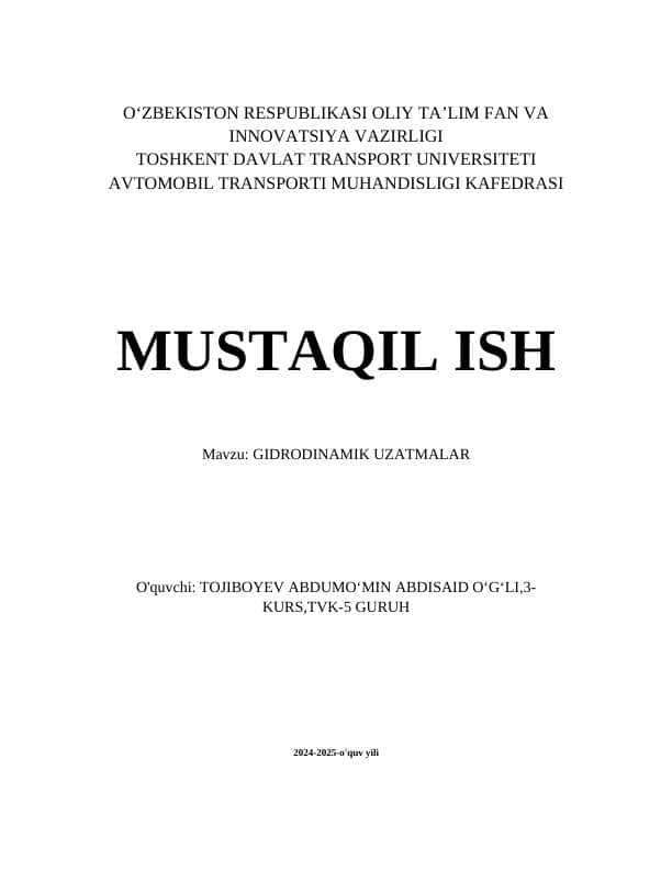 GIDRODINAMIK UZATMALAR