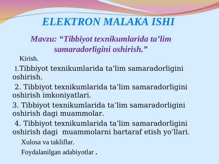 Tibbiyot texnikumlarida ta’lim samaradorligini oshirish