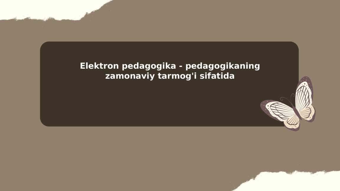 Elektron pedagogika - pedagogikaning zamonaviy tarmog'i sifatida