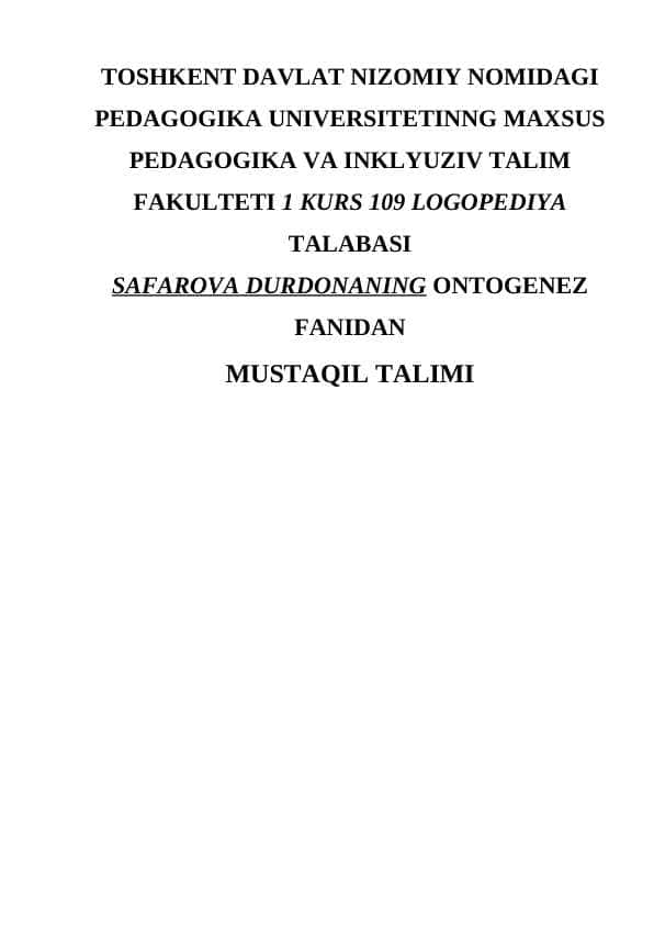 BOLALAR TOMONIDAN NUTQNI MORFOLOGIK QONUNIYATLARINI O'ZLASHTIRILISHI