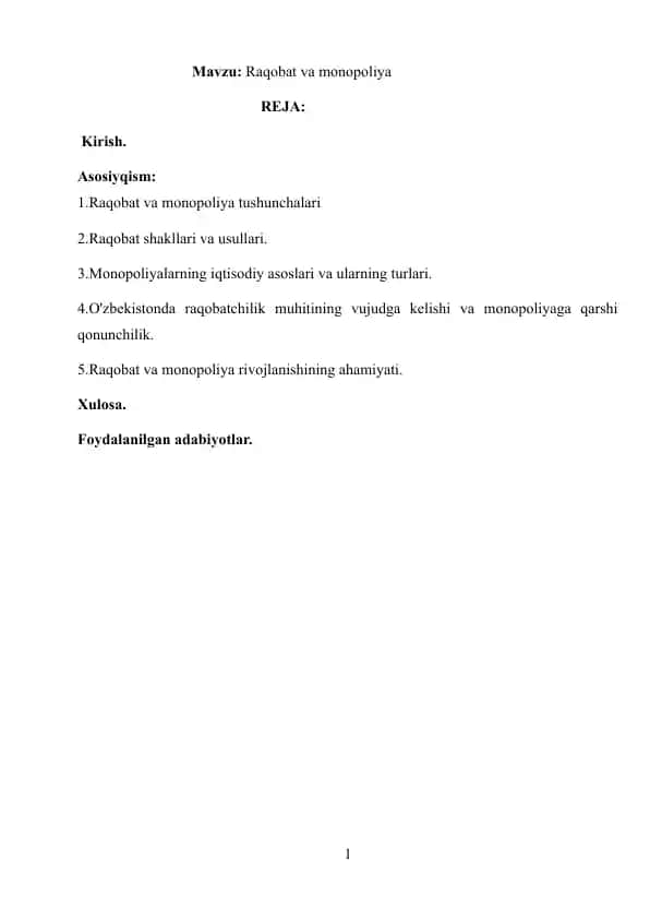Raqobat va monopoliya