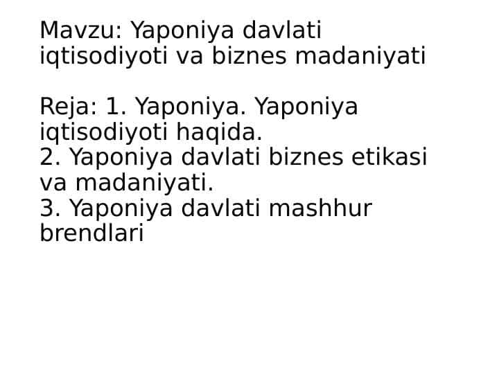 Yaponiya davlati iqtisodiyoti va biznes madaniyati pptx