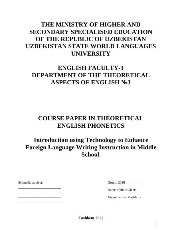 Introduction using Technology to Enhance Foreign Language Writing Instruction in Middle School.