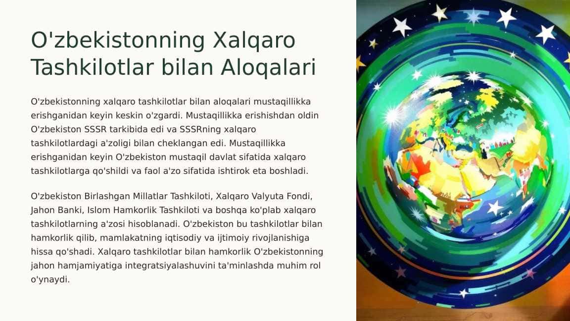 O'zbekistonning Xalqaro Tashkilotlar bilan Aloqalari.